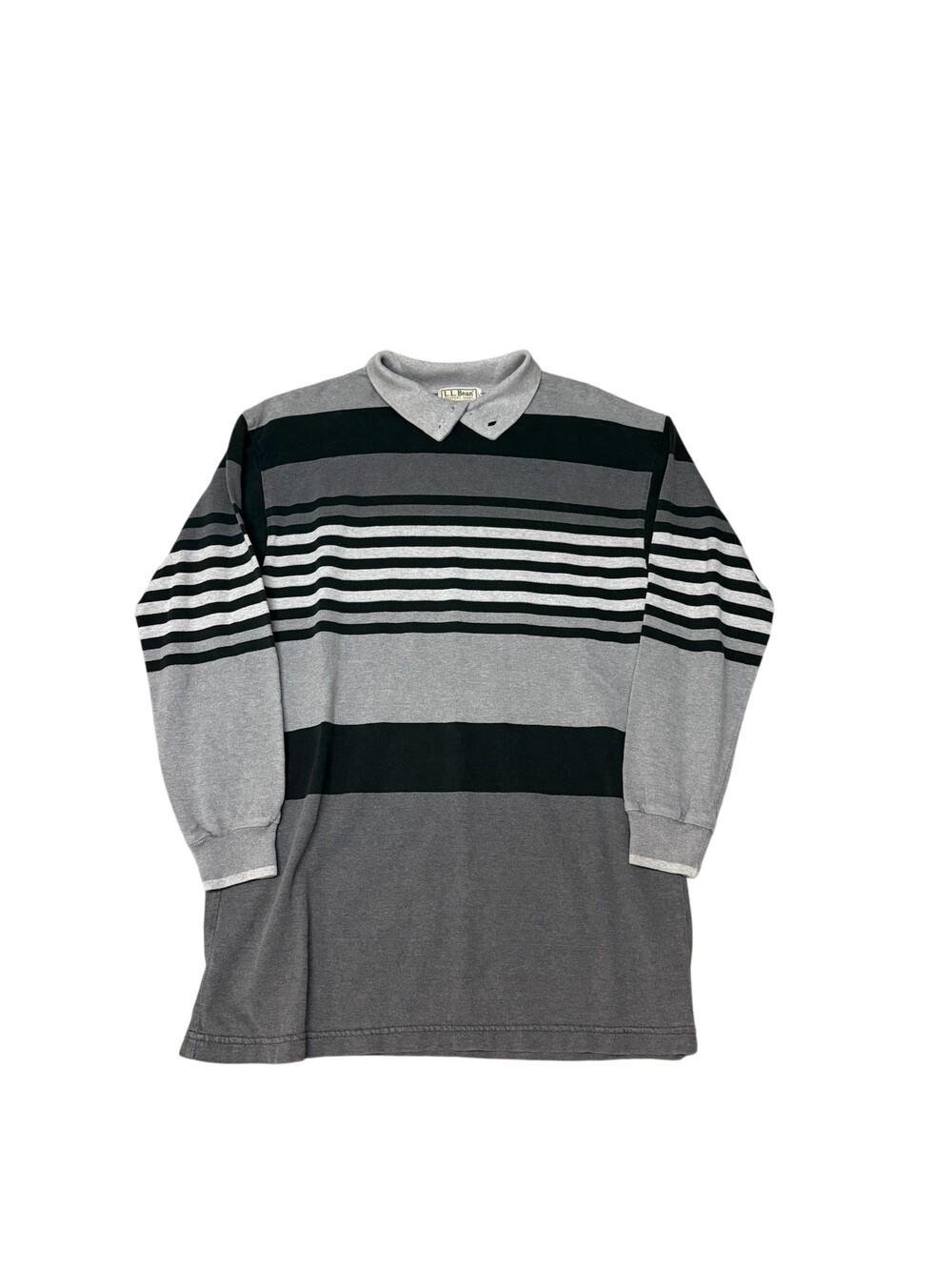 Vintage L.L. Bean Rugby Polo Shirt Mens Small Gray Stripe Long Sleeve Made USA
